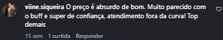 Feedback do cliente viine.siqueira: preço e bom, atendimento fora da curva